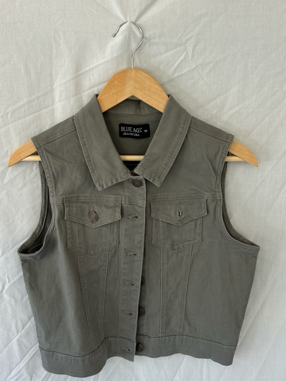 Blue Age Olive Green Sleeveless Denim Vest